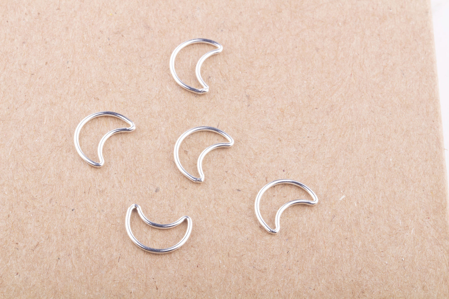 Set of 5 Moon Connectors in Sterling Silver, Gold Filled, For Permanent Jewelry, 10mm Wire Moon, Crescent Moon Findings, For Permanent Chain