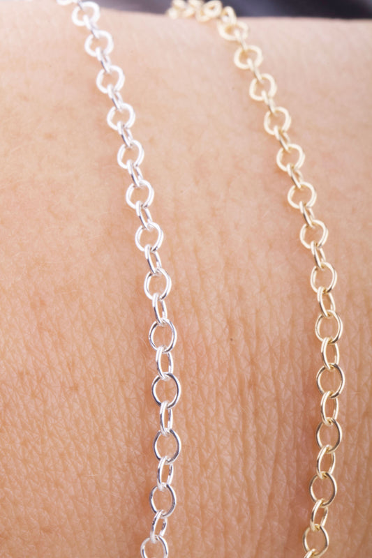 Round Oval Cable Chain in Sterling Silver and Gold Filled For Permanent Jewelry, Charm Bracelet, Dainty Chain for Permanent Bracelet