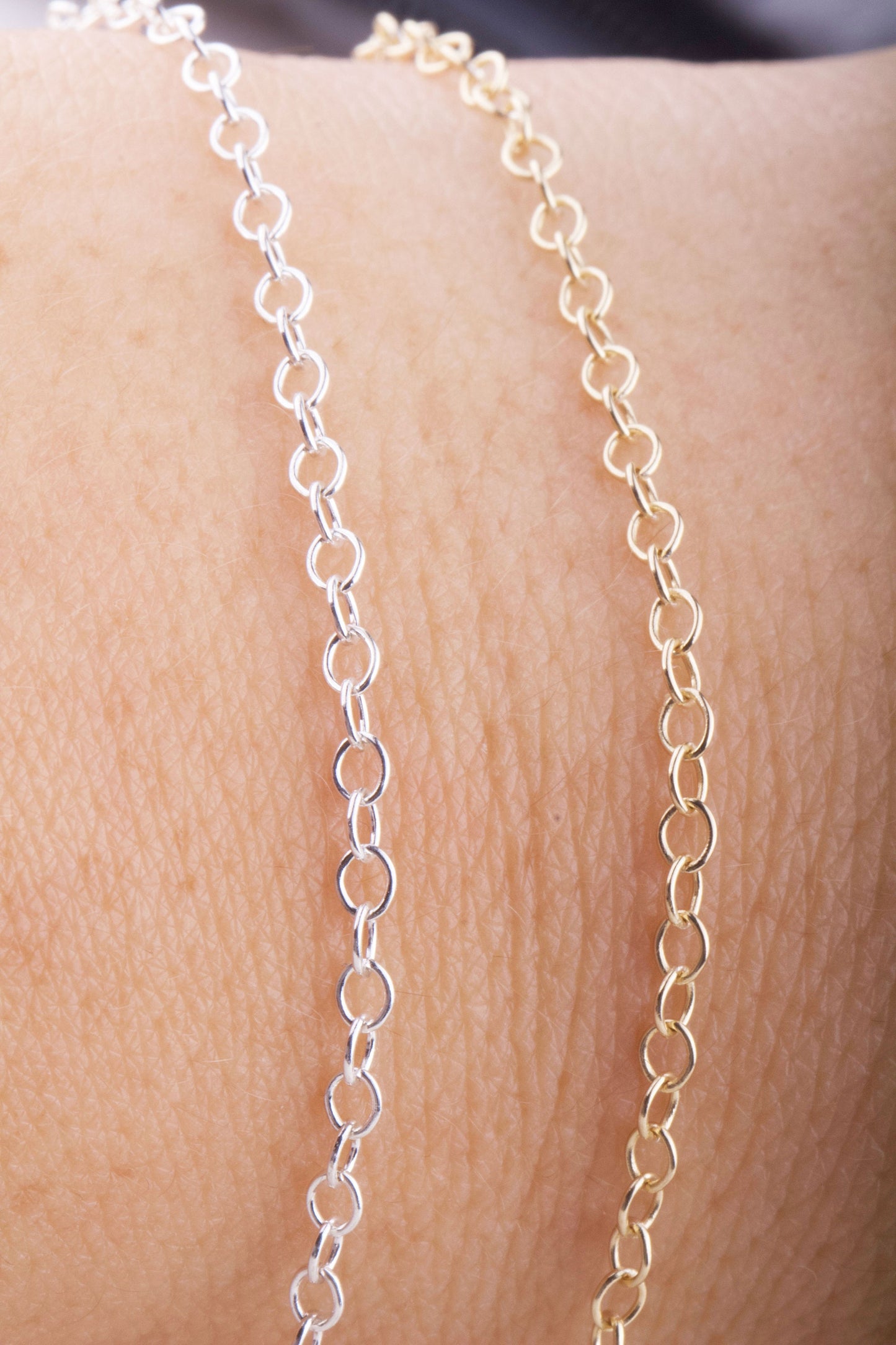 Round Oval Cable Chain in Sterling Silver and Gold Filled For Permanent Jewelry, Charm Bracelet, Dainty Chain for Permanent Bracelet