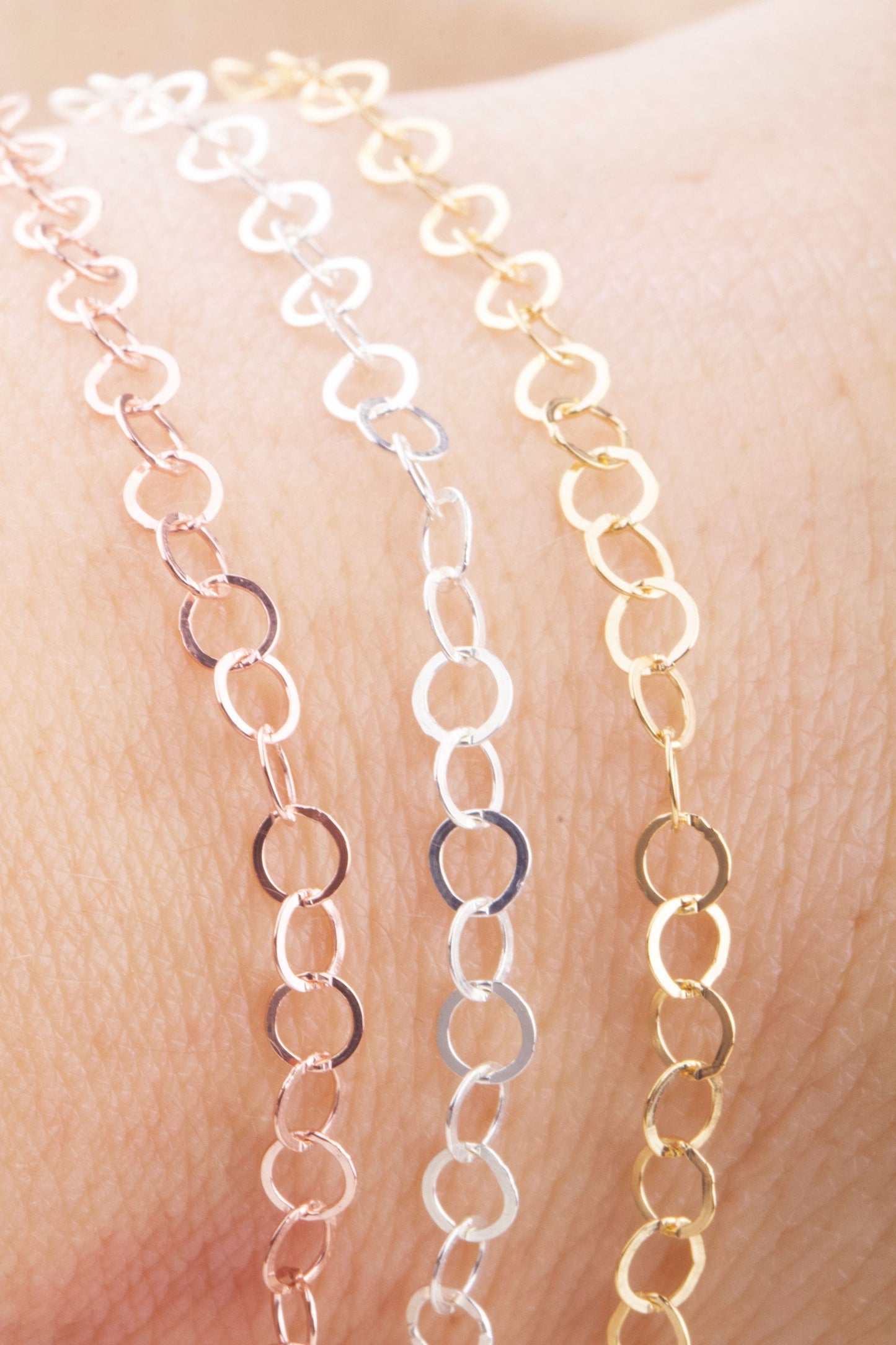 4.5mm x 4mm Flat Round Cable Chain in Sterling Silver, Gold Filled, Rose Gold Filled For Permanent Jewelry, Extension Chain, Permanent Chain