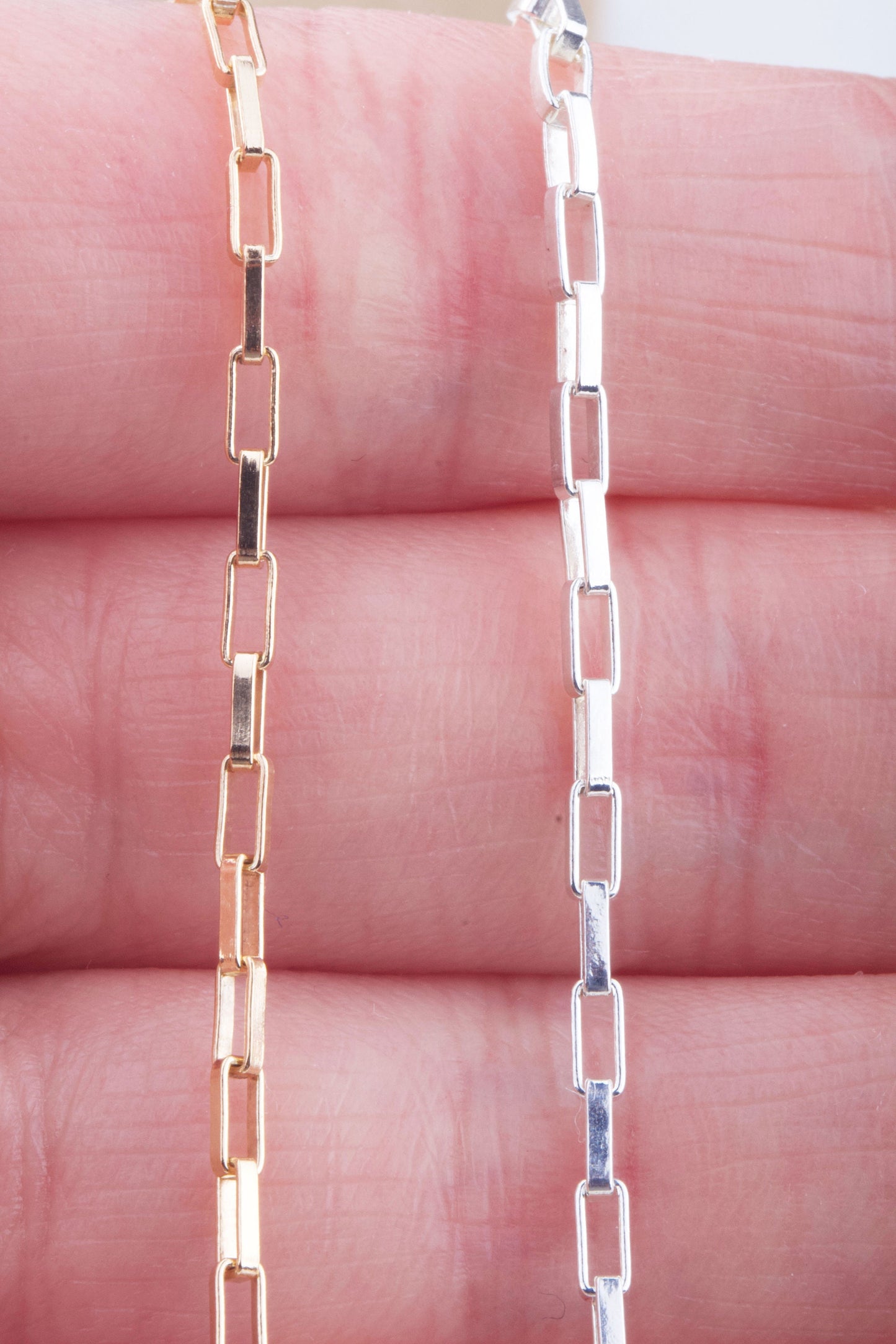 1mm x 4mm Long Box Chain in Sterling Silver and Gold Filled, For Permanent Chain Jewelry, Bulk Chain Supplies, Permanent Bracelet, Anklet