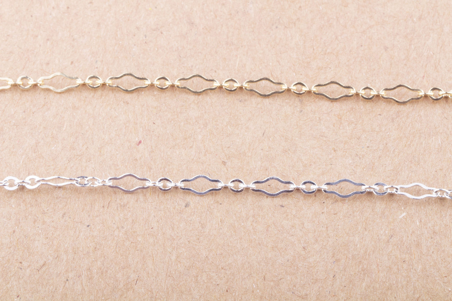 Wavy Design with 3 Links Chain by Foot in Sterling Silver and Gold Filled, Great for Permanent Jewelry, Permanent Bracelet, Anklet