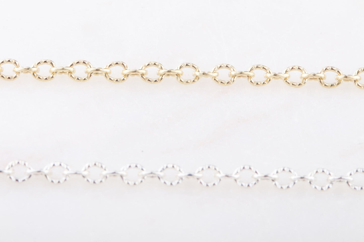 3mm x 2mm Tiny Texture Oval Chain by Foot in Sterling Silver, Gold Filled, Great for Permanent Jewelry, Permanent Bracelet, Anklet