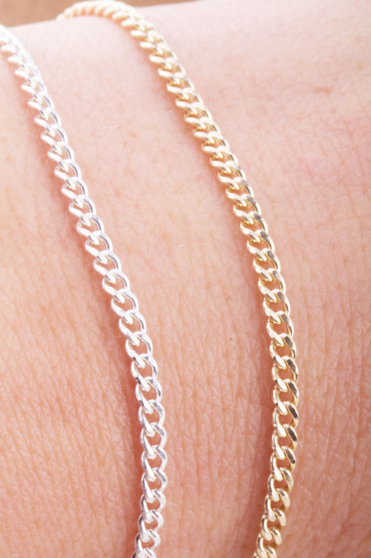 2mm x 2mm Curb Chain By Foot in Silver, Gold Filled, Great for Permanent Jewelry, Permanent Bracelet, Anklet, Statement Chain, Bulk Curb