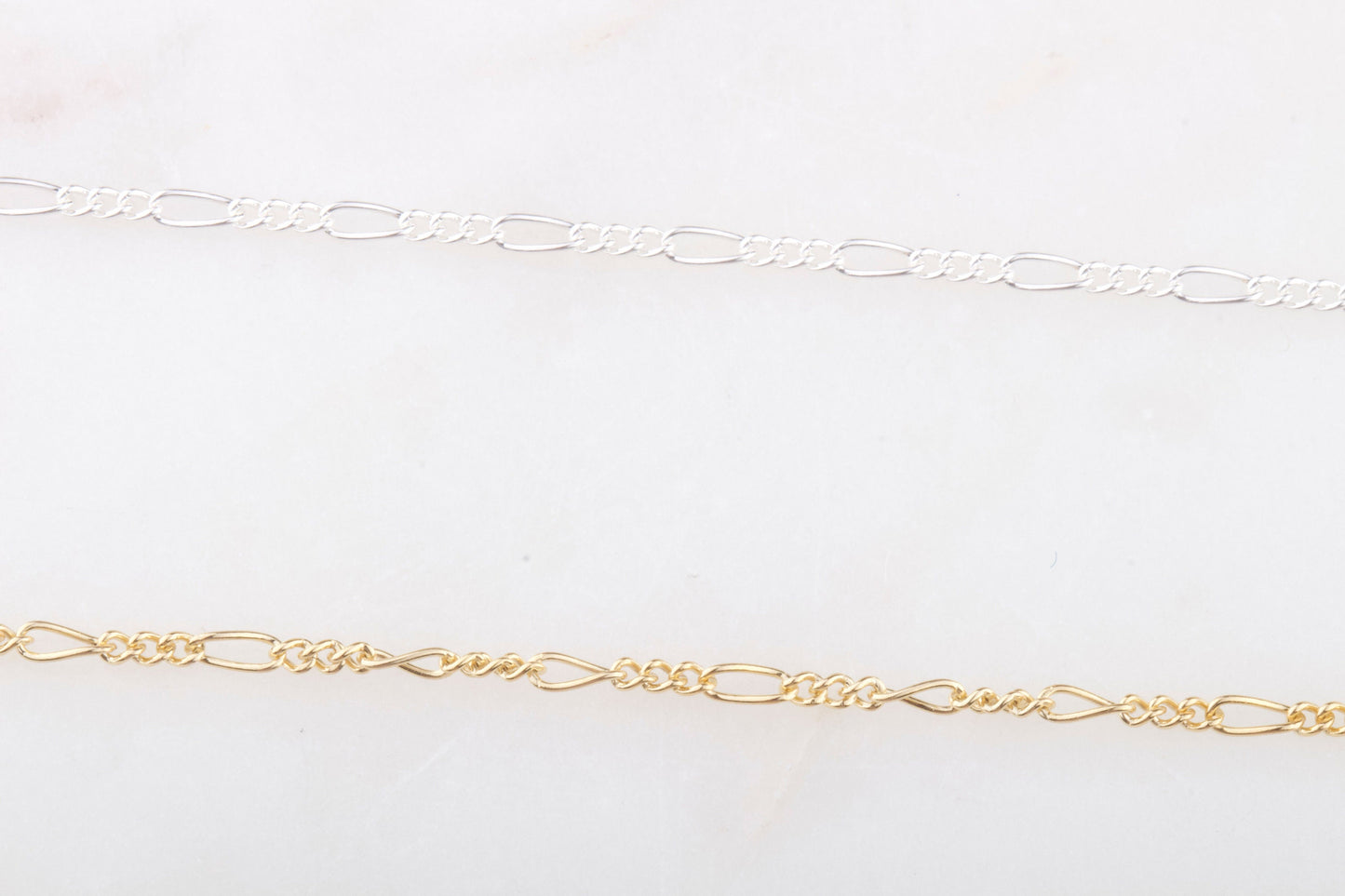 1.5mm x 3.5mm Tiny Figaro Chain by Foot in Sterling Silver, Gold Filled, Great for Permanent Jewelry, Bulk Wholesale Chains