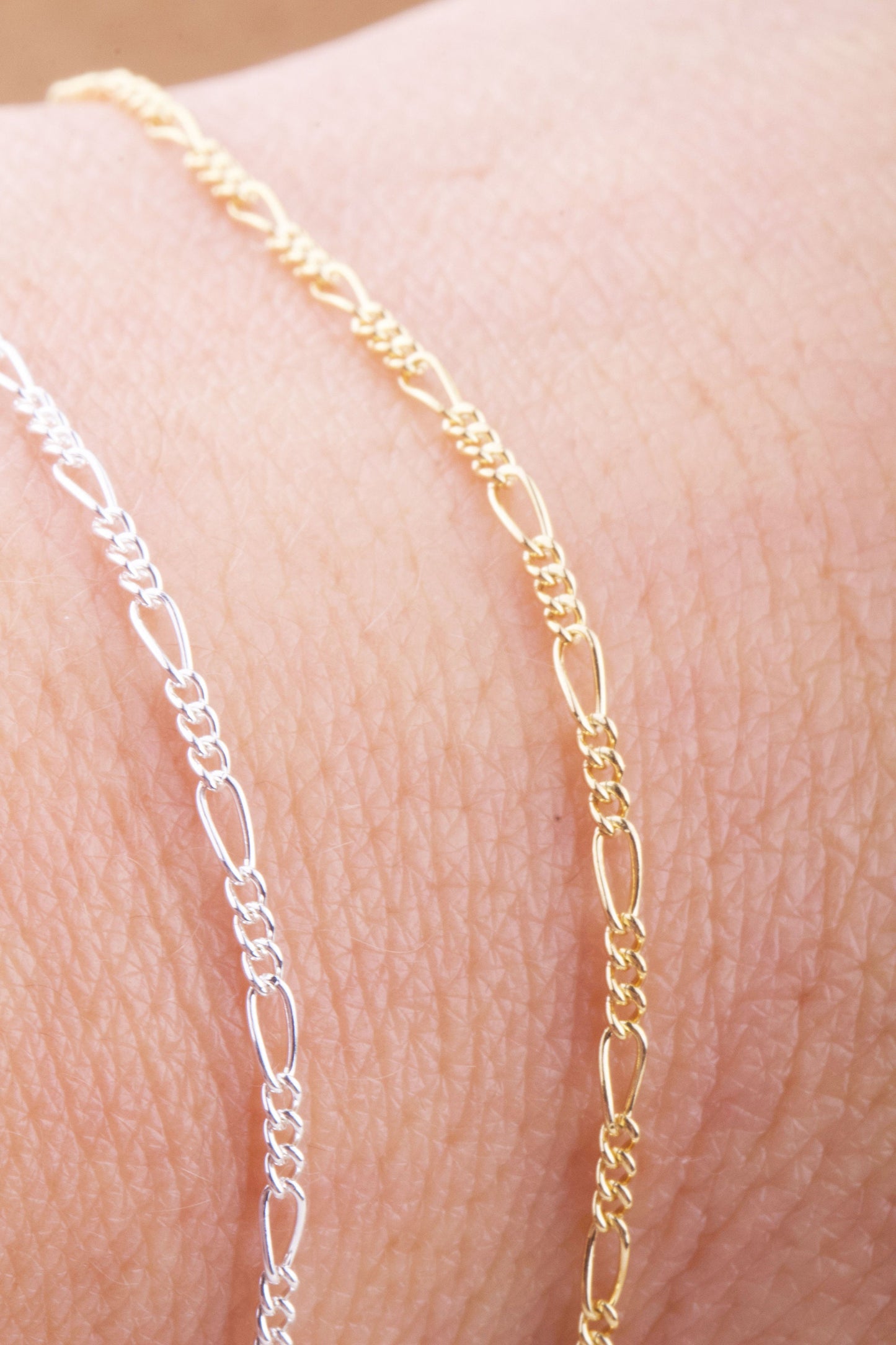 1.5mm x 3.5mm Tiny Figaro Chain by Foot in Sterling Silver, Gold Filled, Great for Permanent Jewelry, Bulk Wholesale Chains