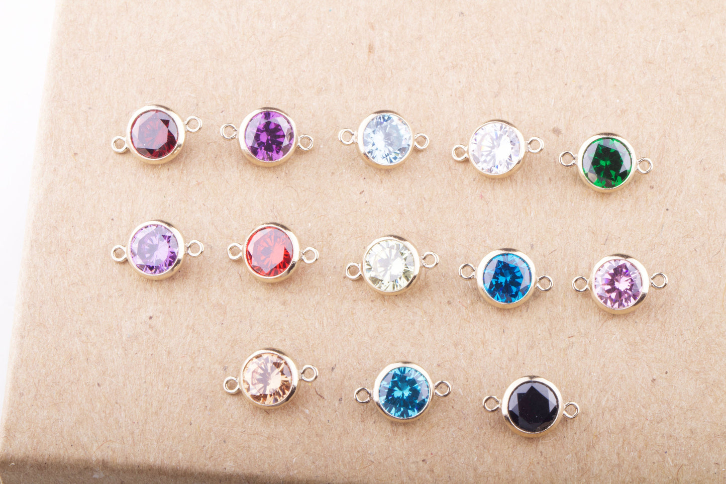 6mm - 14K Gold Filled Birthstone Connectors,Top Quality Cubic Zirconia Bezel Connectos, Permanent Jewelry Supply, CZ Birthstone Connectors