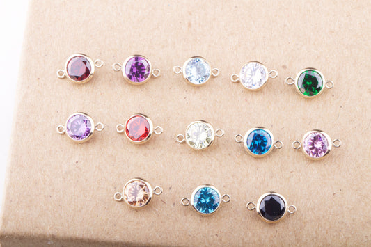 6mm - 14K Gold Filled Birthstone Connectors,Top Quality Cubic Zirconia Bezel Connectos, Permanent Jewelry Supply, CZ Birthstone Connectors