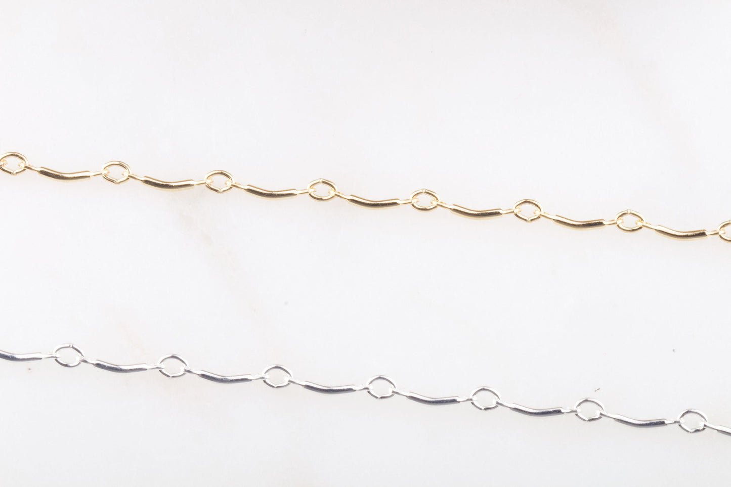 Tiny Curved Bar and Link Chain by Foot in Sterling Silver, Gold Filled, Great for Permanent Jewelry, Permanent Bracelet, Add Charms to Link