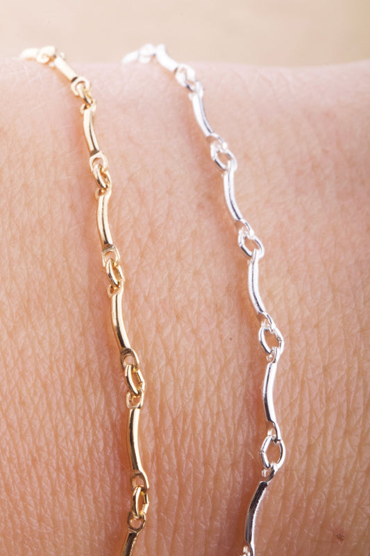 Tiny Curved Bar and Link Chain by Foot in Sterling Silver, Gold Filled, Great for Permanent Jewelry, Permanent Bracelet, Add Charms to Link