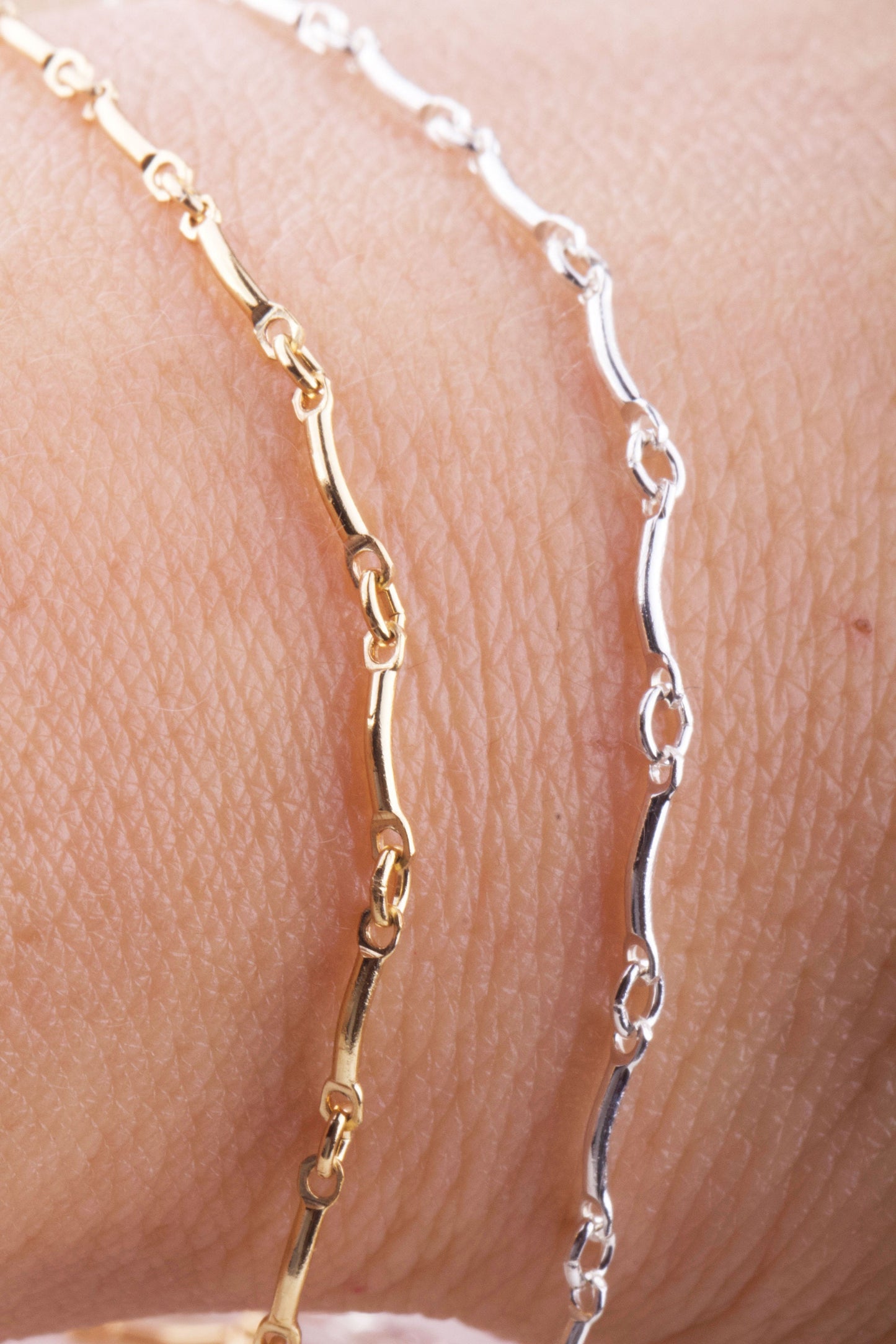 Tiny Curved Bar and Link Chain by Foot in Sterling Silver, Gold Filled, Great for Permanent Jewelry, Permanent Bracelet, Add Charms to Link