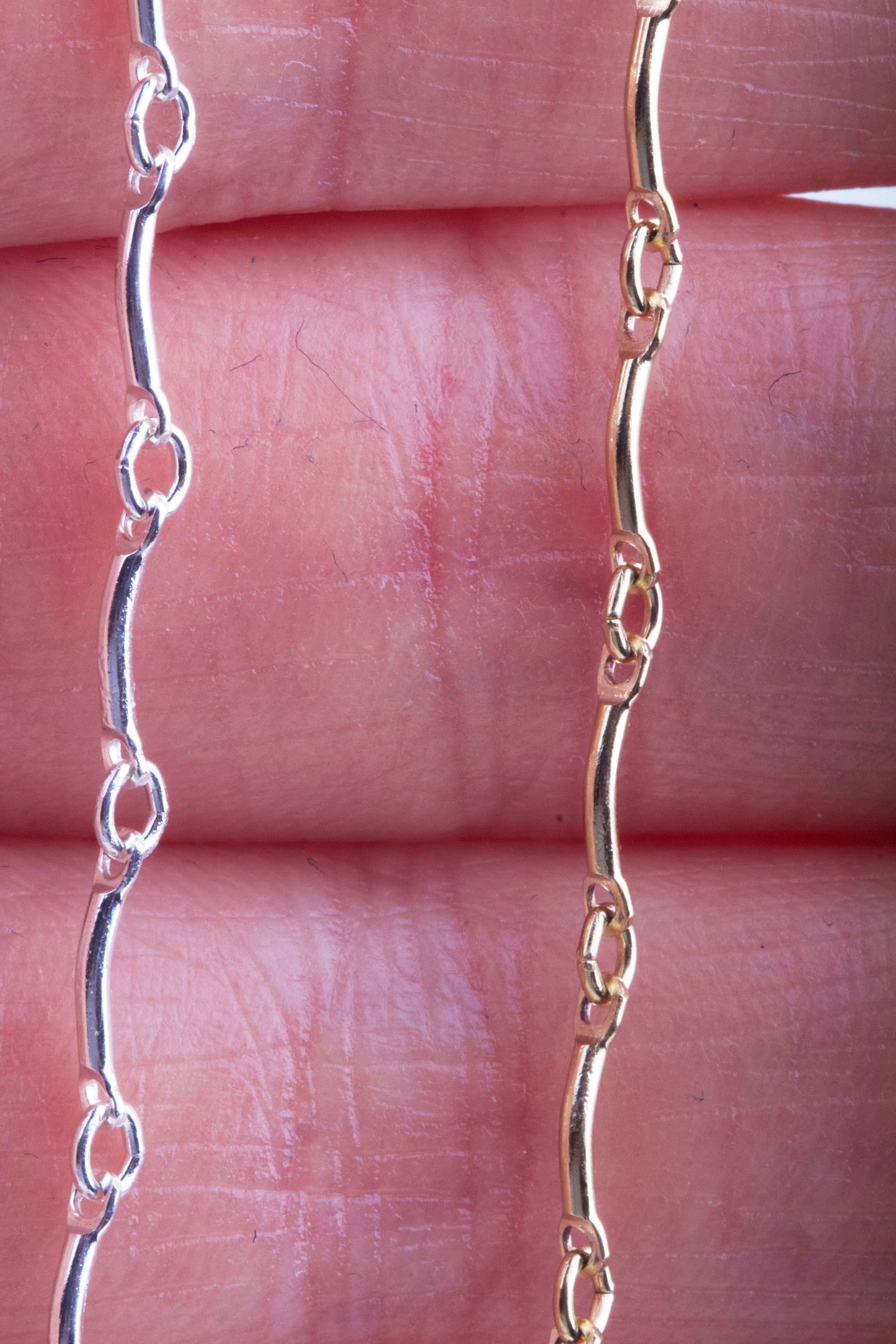 Tiny Curved Bar and Link Chain by Foot in Sterling Silver, Gold Filled, Great for Permanent Jewelry, Permanent Bracelet, Add Charms to Link