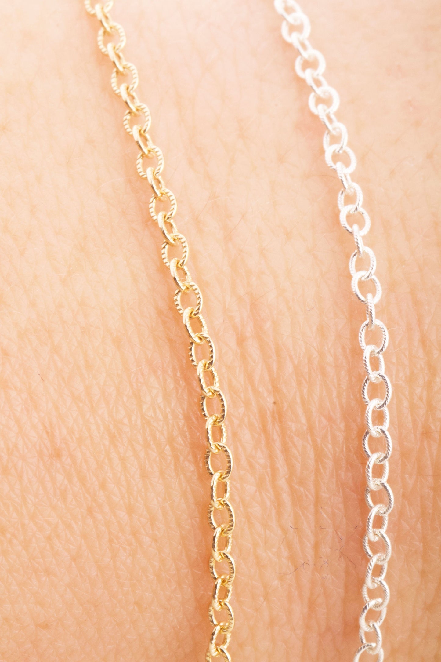 2.2mm x 1.9mm Tiny Texture Oval Chain by Foot in Sterling Silver, Gold Filled, Great for Permanent Jewelry, Permanent Bracelet, Anklet