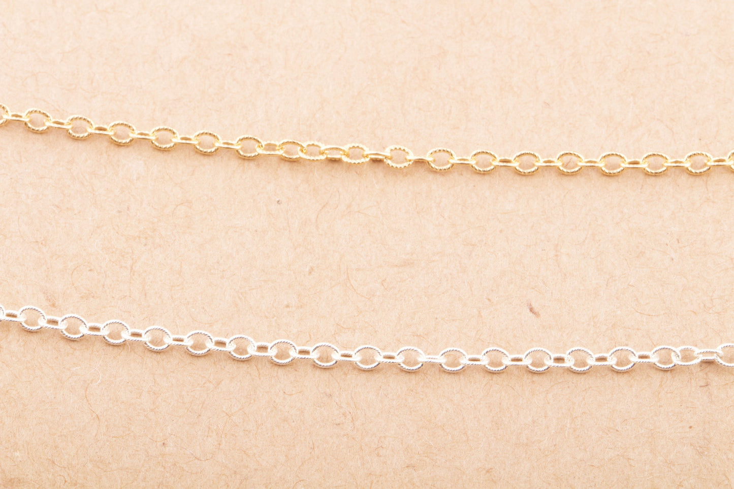 2.2mm x 1.9mm Tiny Texture Oval Chain by Foot in Sterling Silver, Gold Filled, Great for Permanent Jewelry, Permanent Bracelet, Anklet