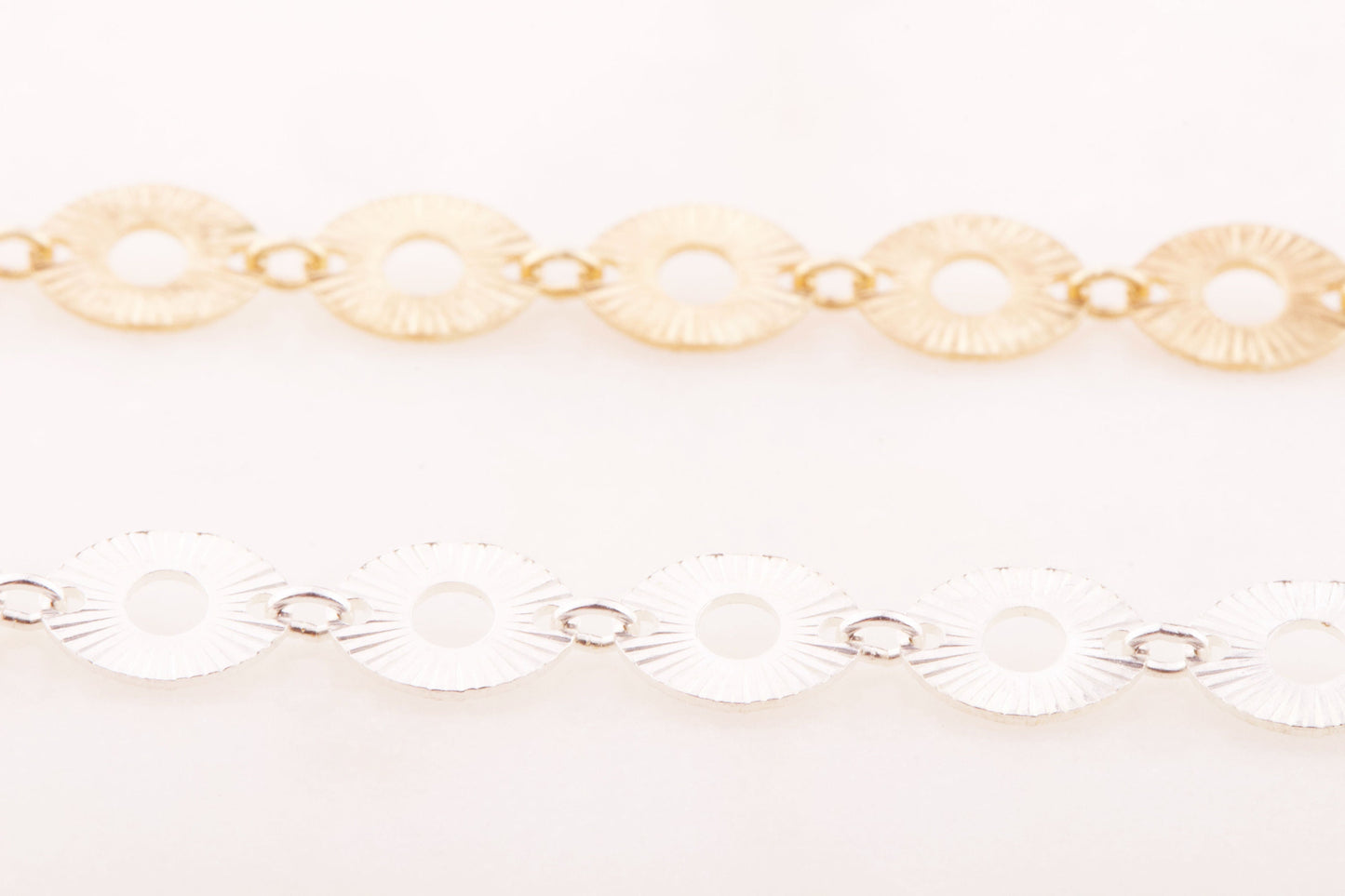 Flat Oval Sun Texture Chain by Foot in Sterling Silver, Gold Plated on Sterling Silver, Permanent Jewelry, Permanent Bracelet, Anklet