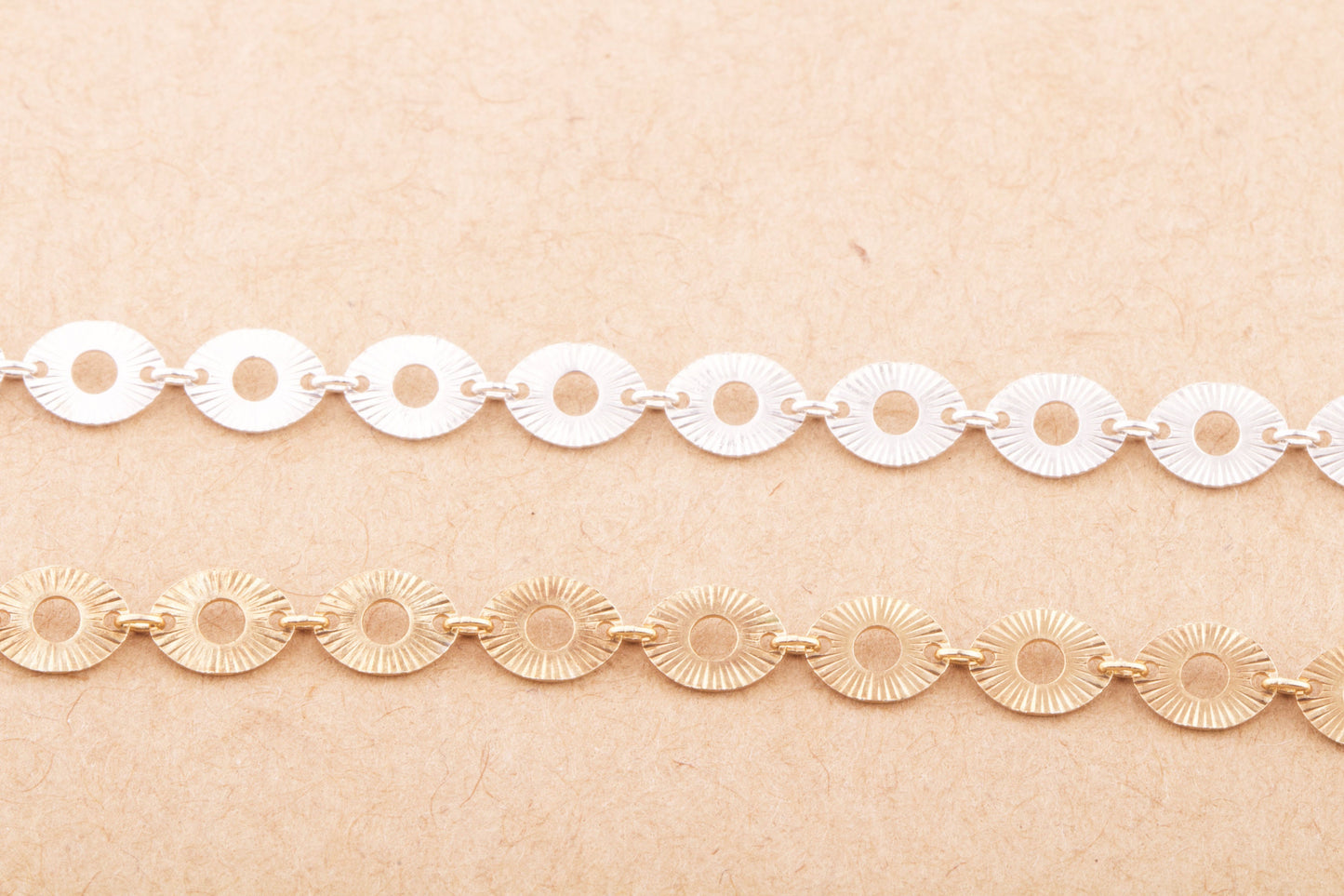 Flat Oval Sun Texture Chain by Foot in Sterling Silver, Gold Plated on Sterling Silver, Permanent Jewelry, Permanent Bracelet, Anklet