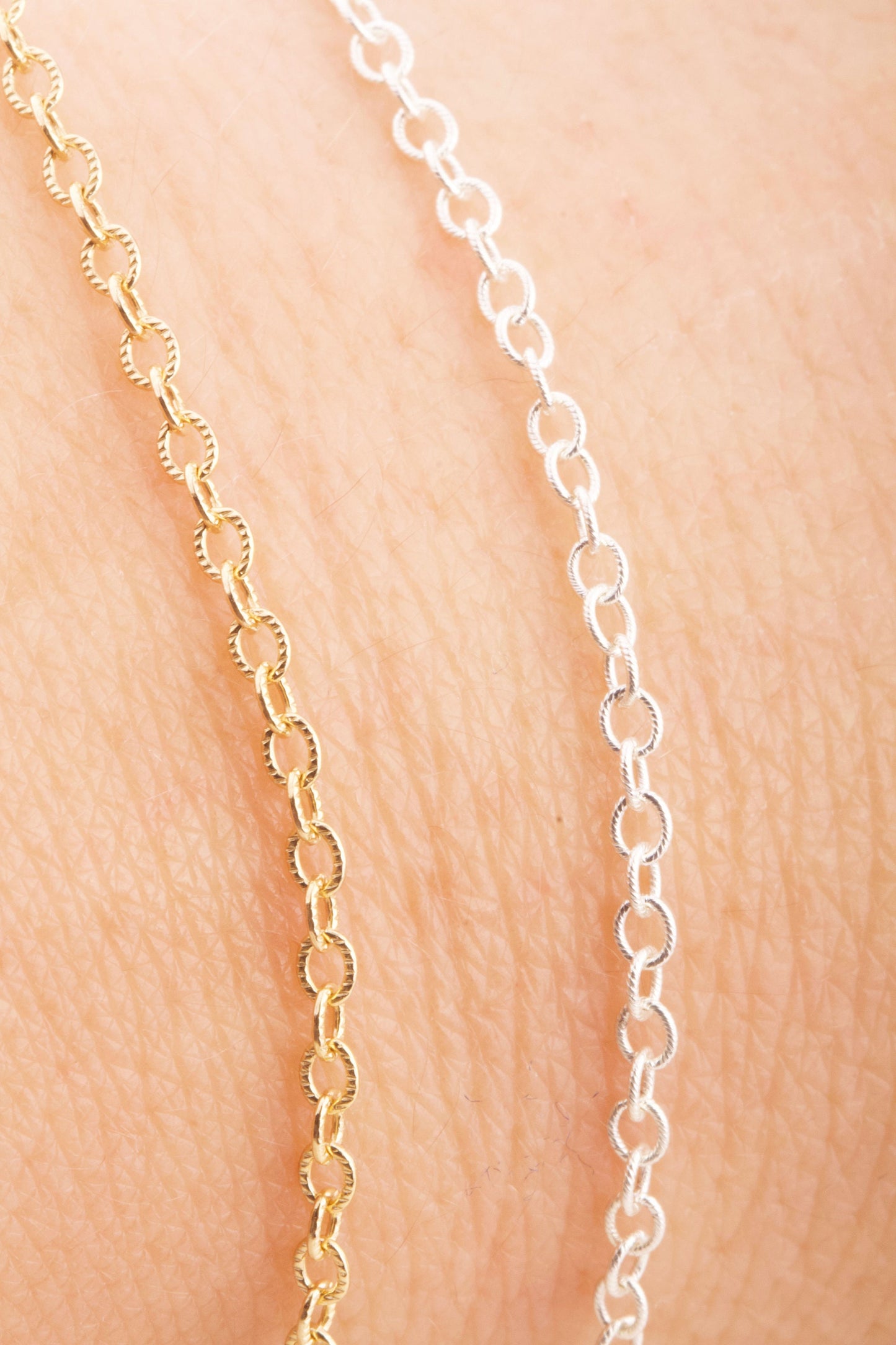 2.2mm x 1.9mm Tiny Texture Oval Chain by Foot in Sterling Silver, Gold Filled, Great for Permanent Jewelry, Permanent Bracelet, Anklet