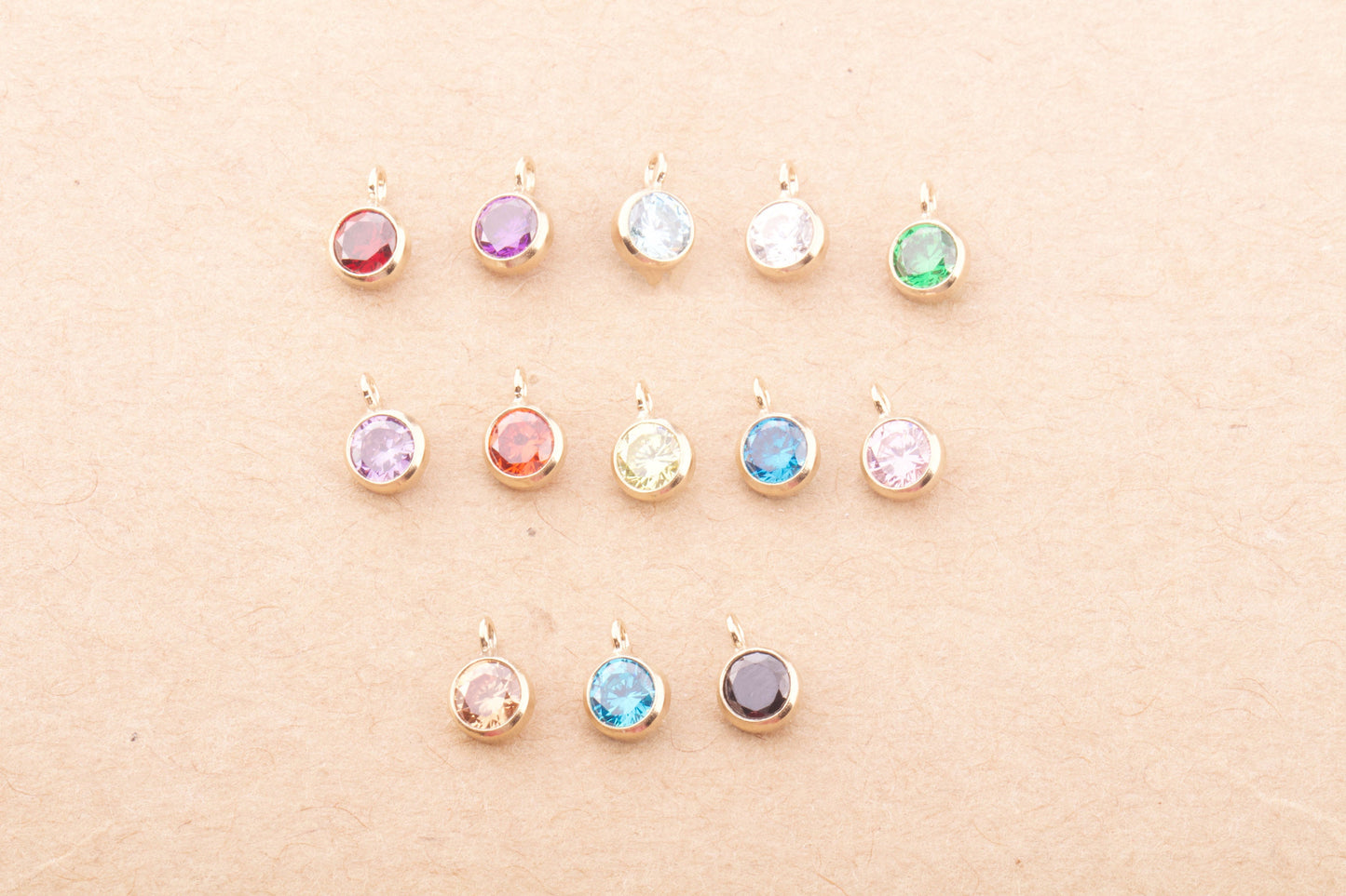 4mm - 14K Gold Filled Birthstone 90 Degree Loop Drop Charms, AAA Top Quality Cubic Zirconia Bezel Charm, Permanent Jewelry Supply,