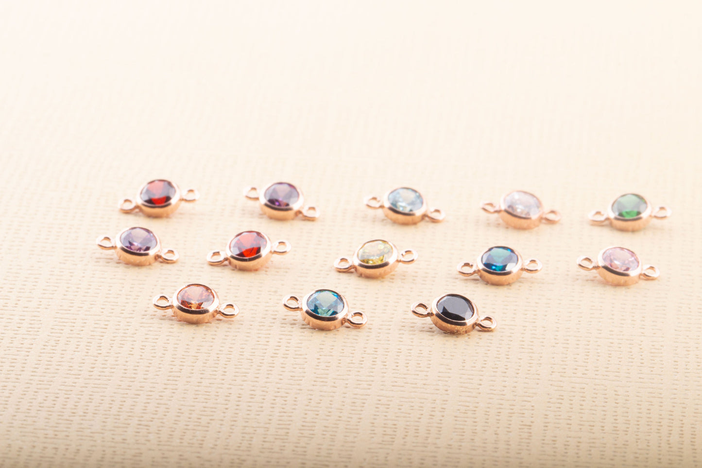 4mm - 14K Rose Gold Filled Birthstone Connectors, AAA Top Quality Cubic Zirconia Bezel Charm, Permanent Jewelry Supply, Birthstone Connector