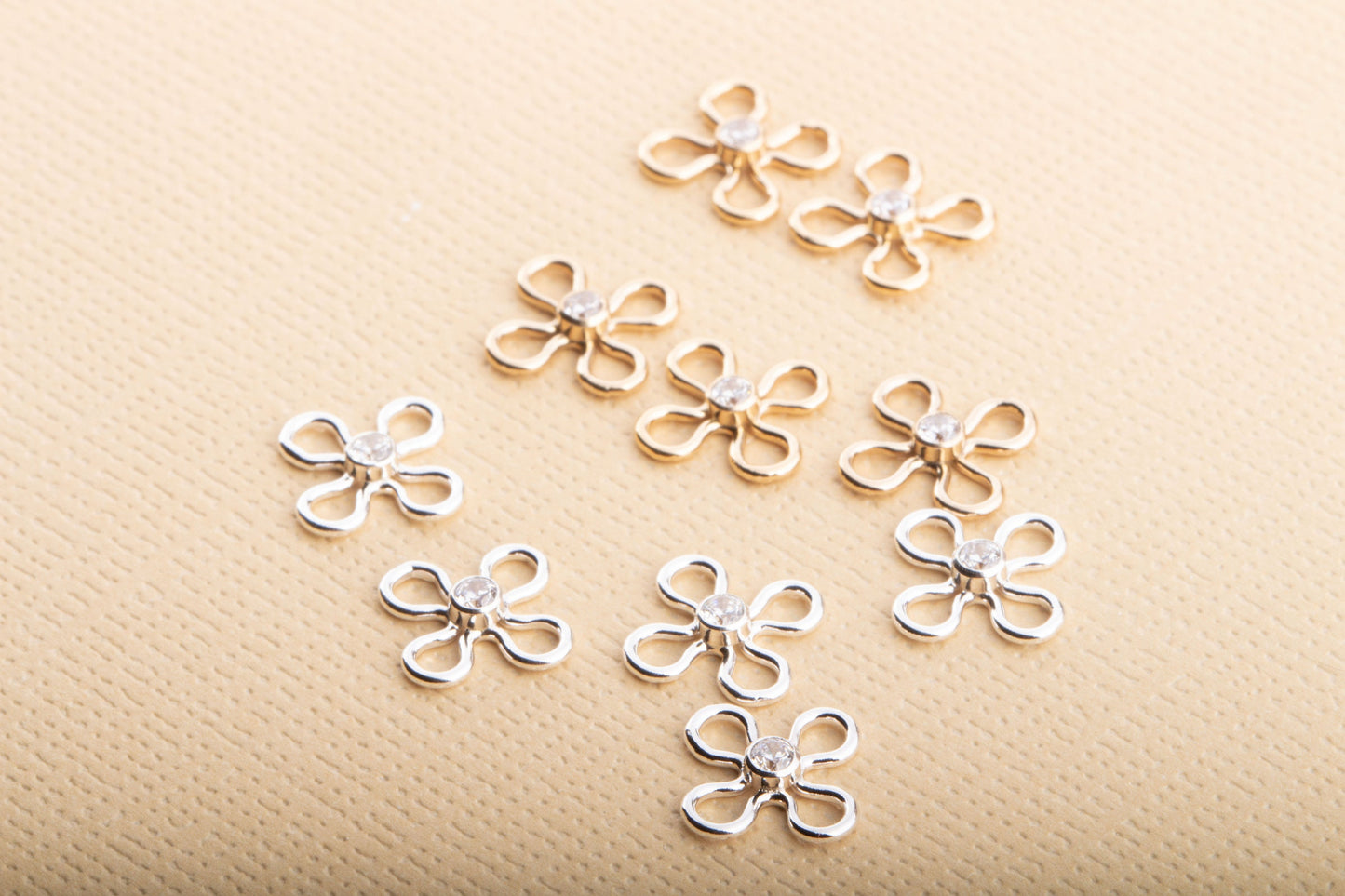 Set of 5, 2mm Clear CZ Flower Daisy Or Cross Thick Wire Link Connector Supply, Gold Filled, Sterling Silver, For Permanent Jewelry, Bracelet