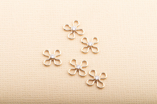 Set of 5, 2mm Clear CZ Flower Daisy Or Cross Thick Wire Link Connector Supply, Gold Filled, Sterling Silver, For Permanent Jewelry, Bracelet