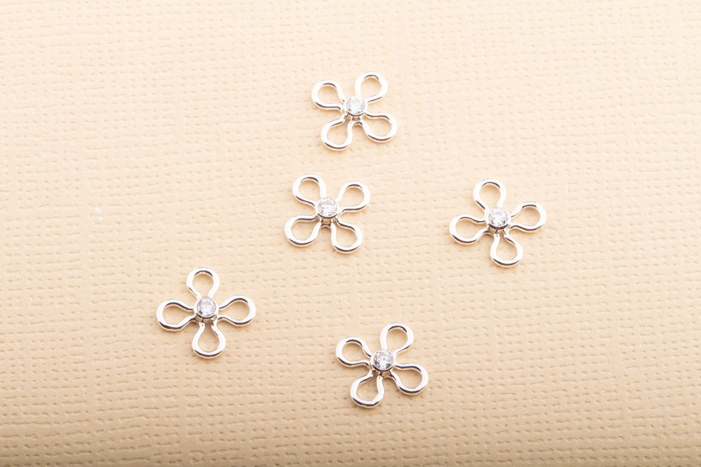 Set of 5, 2mm Clear CZ Flower Daisy Or Cross Thick Wire Link Connector Supply, Gold Filled, Sterling Silver, For Permanent Jewelry, Bracelet