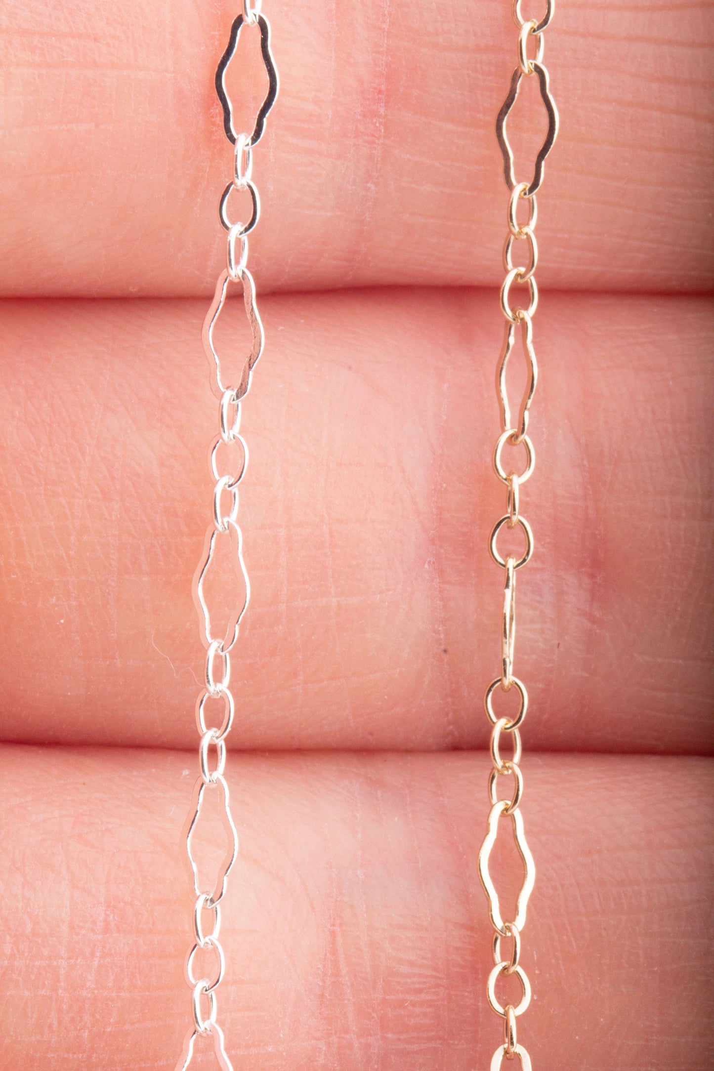 Tiny Wavy Design with 3 Links Chain by Foot- Sterling Silver and Gold Filled, Great for Permanent Jewelry, Permanent Bracelet, Anklet