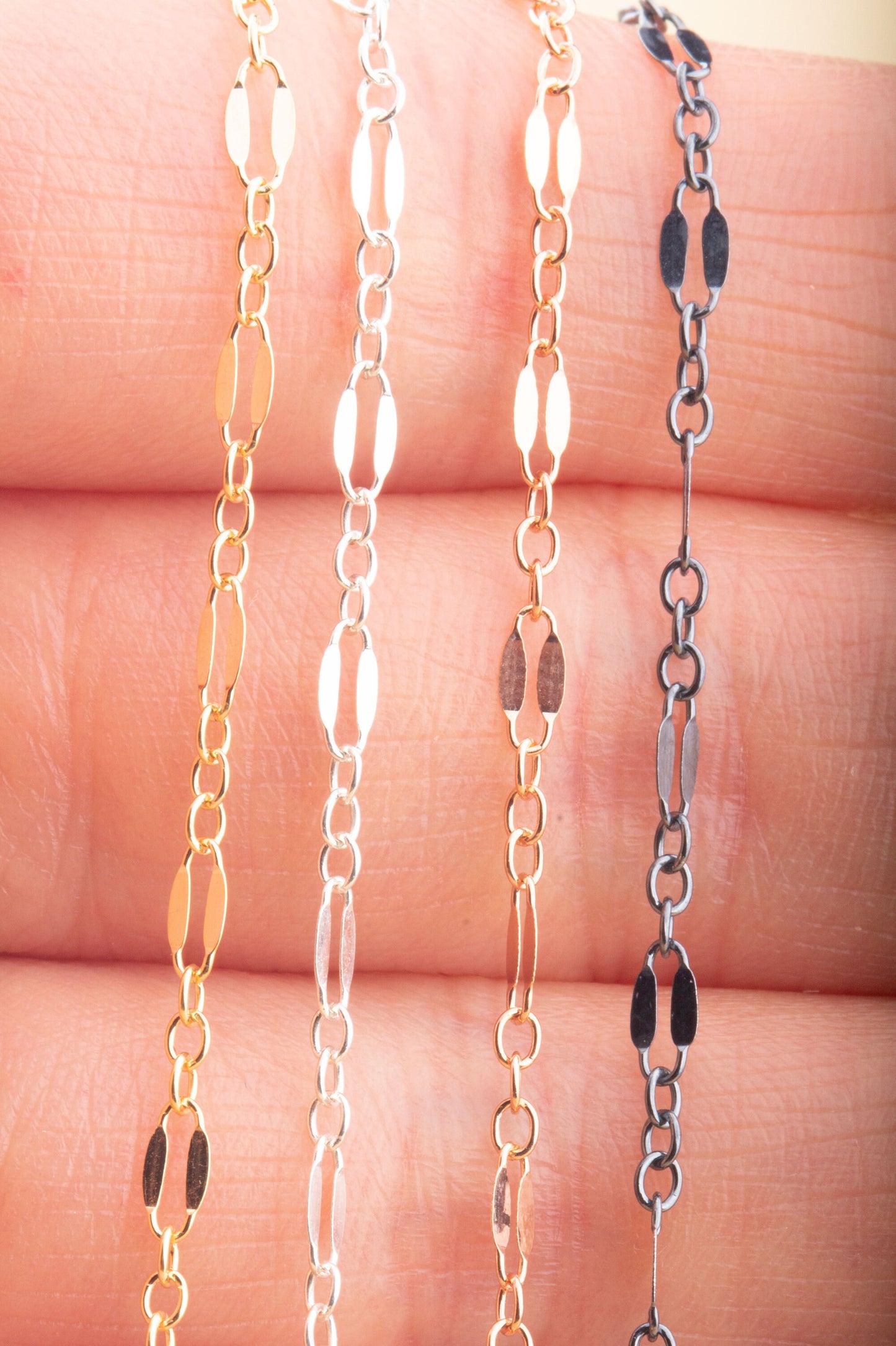 2.5mm x 1mm Lace Chain by Foot in Sterling Silver, Oxidized Silver, Gold Filled, Rose Gold Filled, Great for Permanent Jewelry, Bracelets