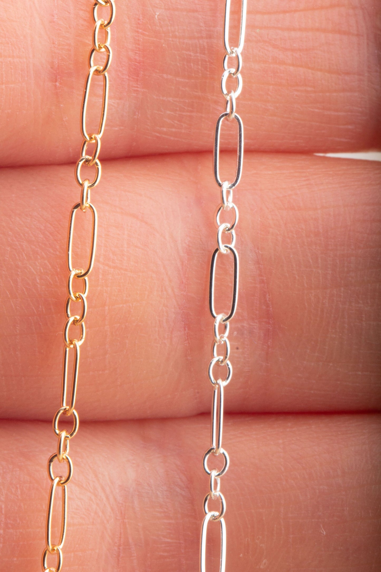 5mm x 2mm Flat Long and Short Chain by Foot in Sterling Silver, Gold Filled, Great for Permanent Jewelry, Bracelets, Bulk Chain Supplies