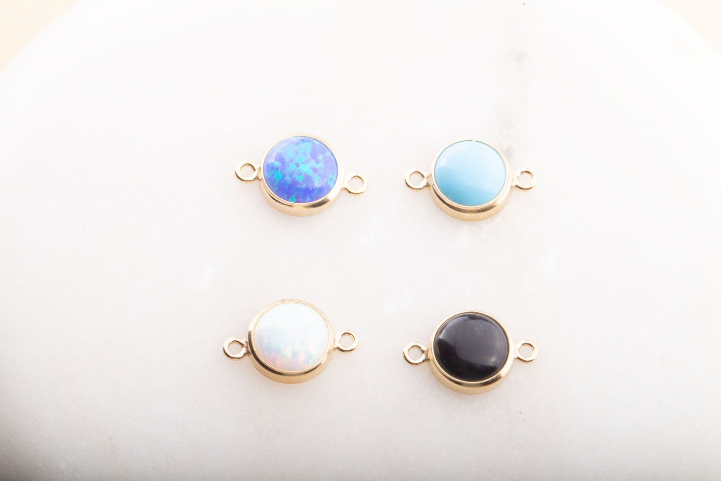 Set of 5- Turquoise, Black Onyx, Blue Opal, White Opal Gold Filled Connectors- 6mm, Bracelet Connectors, Permanent Jewelry Supply