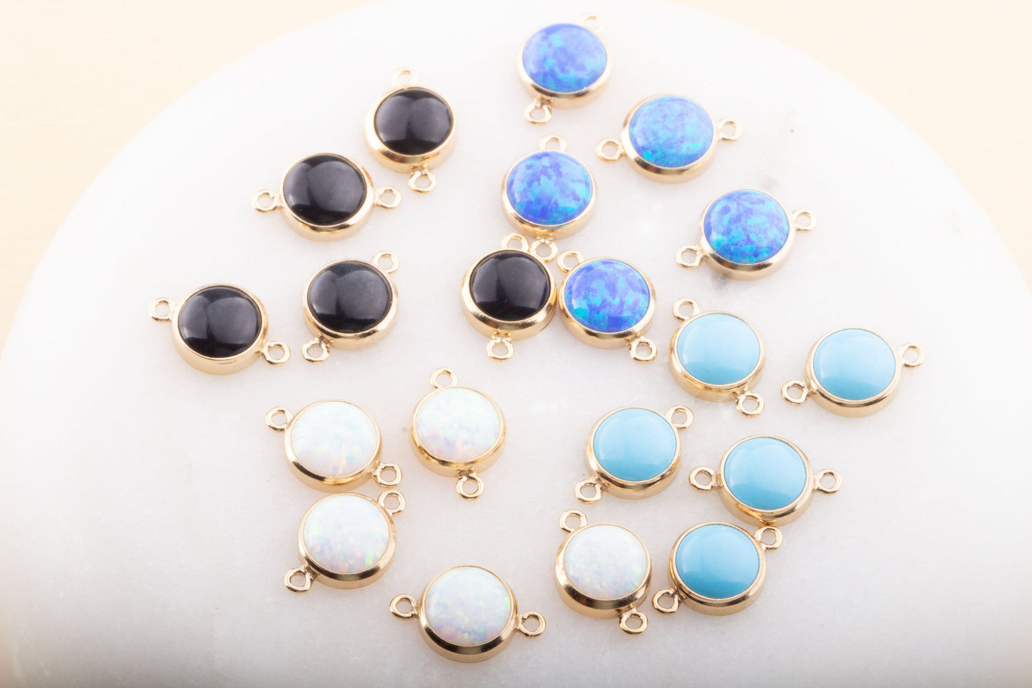 Set of 5- Turquoise, Black Onyx, Blue Opal, White Opal Gold Filled Connectors- 6mm, Bracelet Connectors, Permanent Jewelry Supply