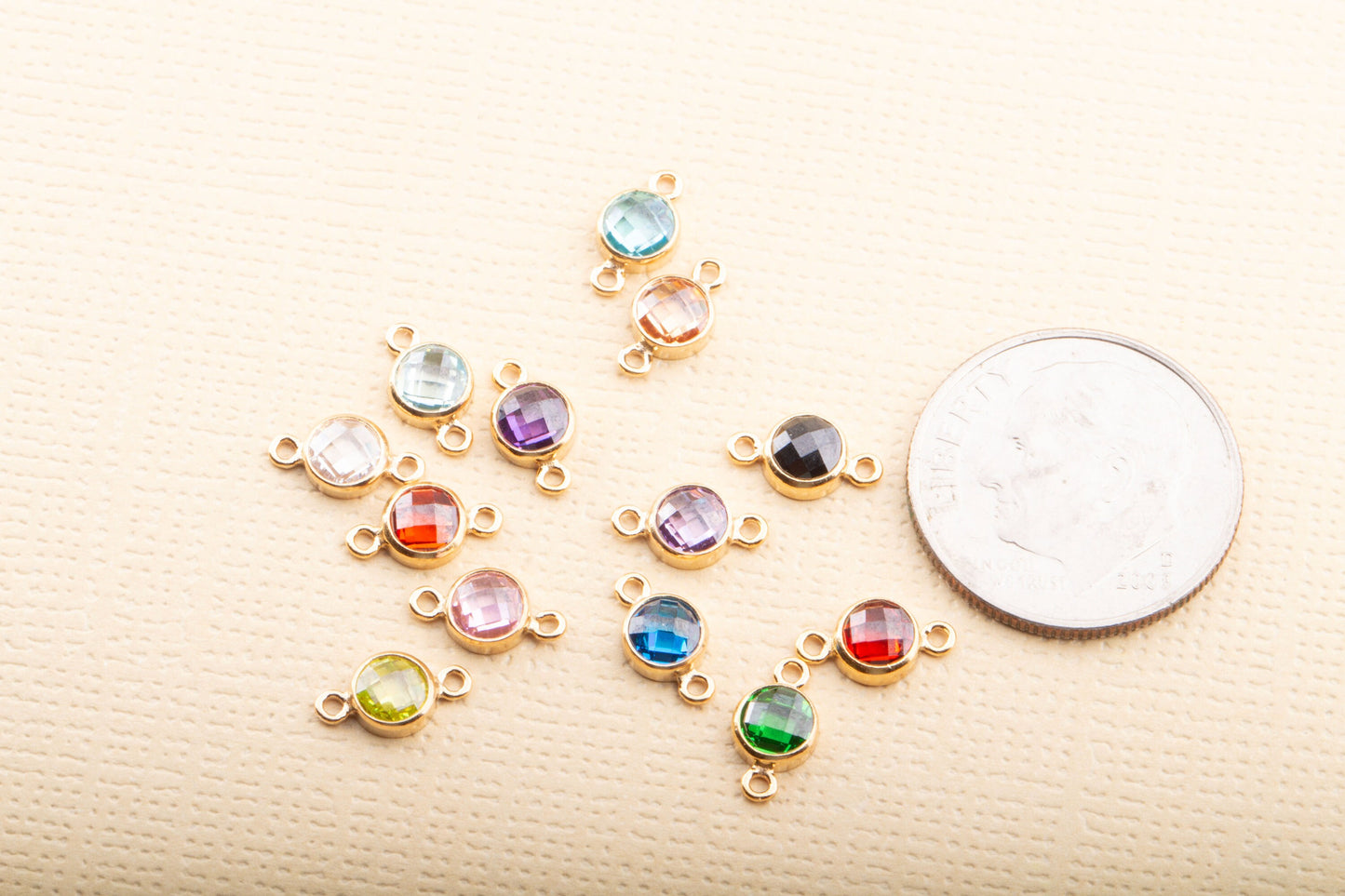 FLATBACK 4mm - 14K Gold Filled Birthstone Checkerboard Connectors, Top Quality CZ Link, Permanent Jewelry Supply, CZ Birthstone Connectors