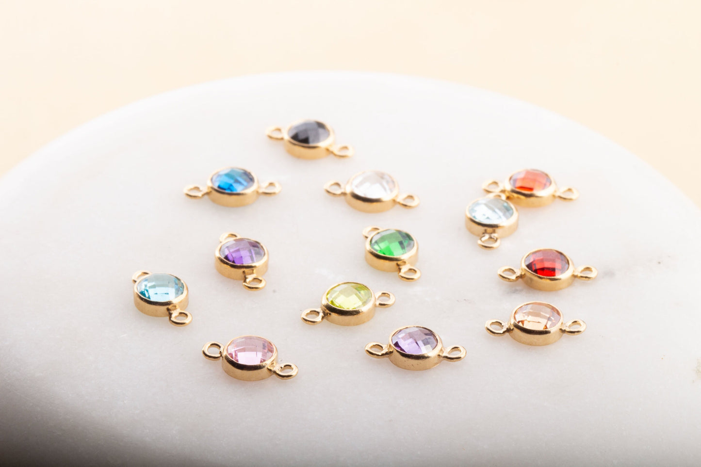 FLATBACK 4mm - 14K Gold Filled Birthstone Checkerboard Connectors, Top Quality CZ Link, Permanent Jewelry Supply, CZ Birthstone Connectors