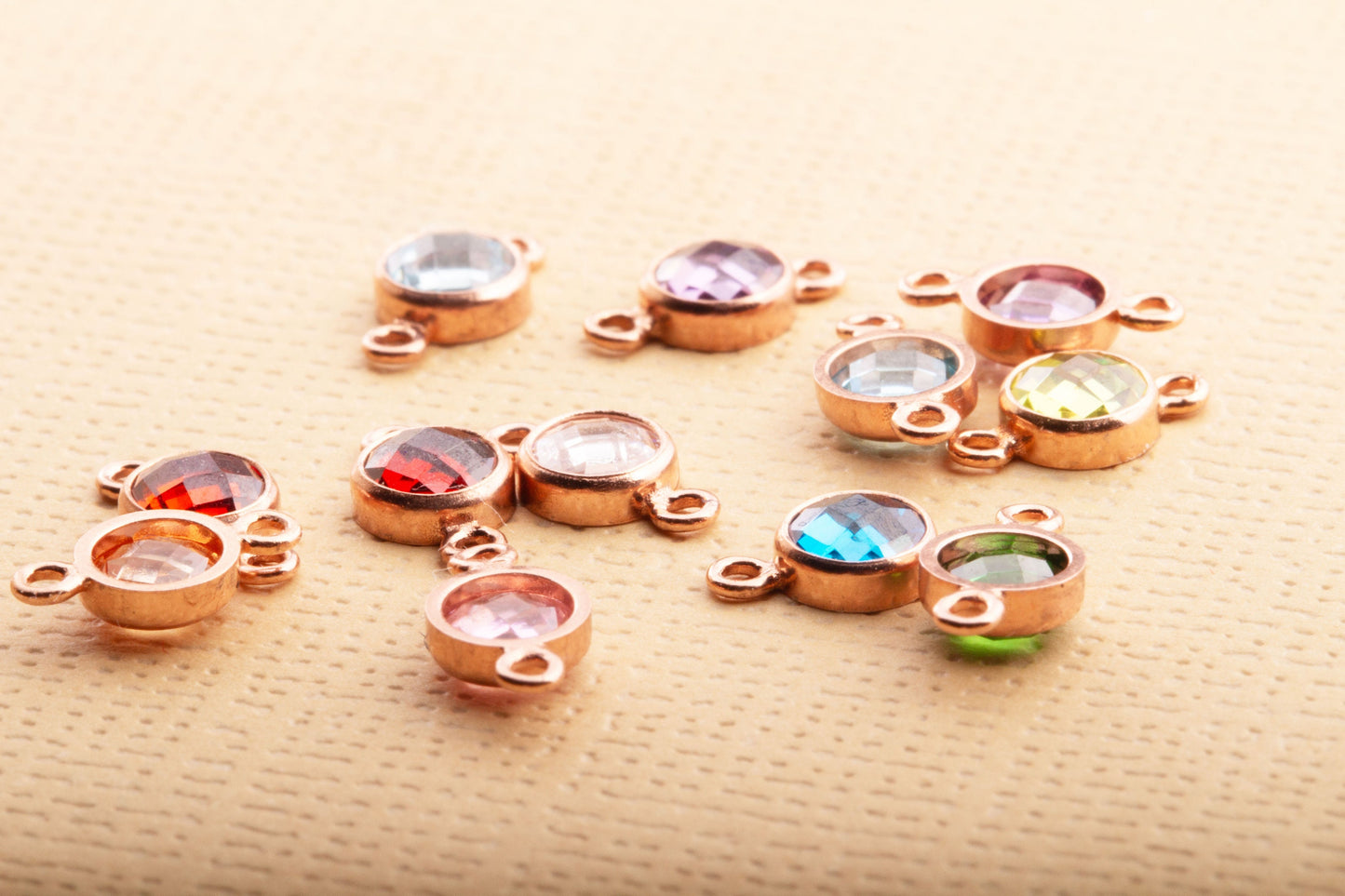 FLATBACK 4mm - 14K Rose Gold Filled Checkerboard Birthstone Connectors, Top Quality Cubic Zirconia Bezel Charm, Permanent Jewelry Supply