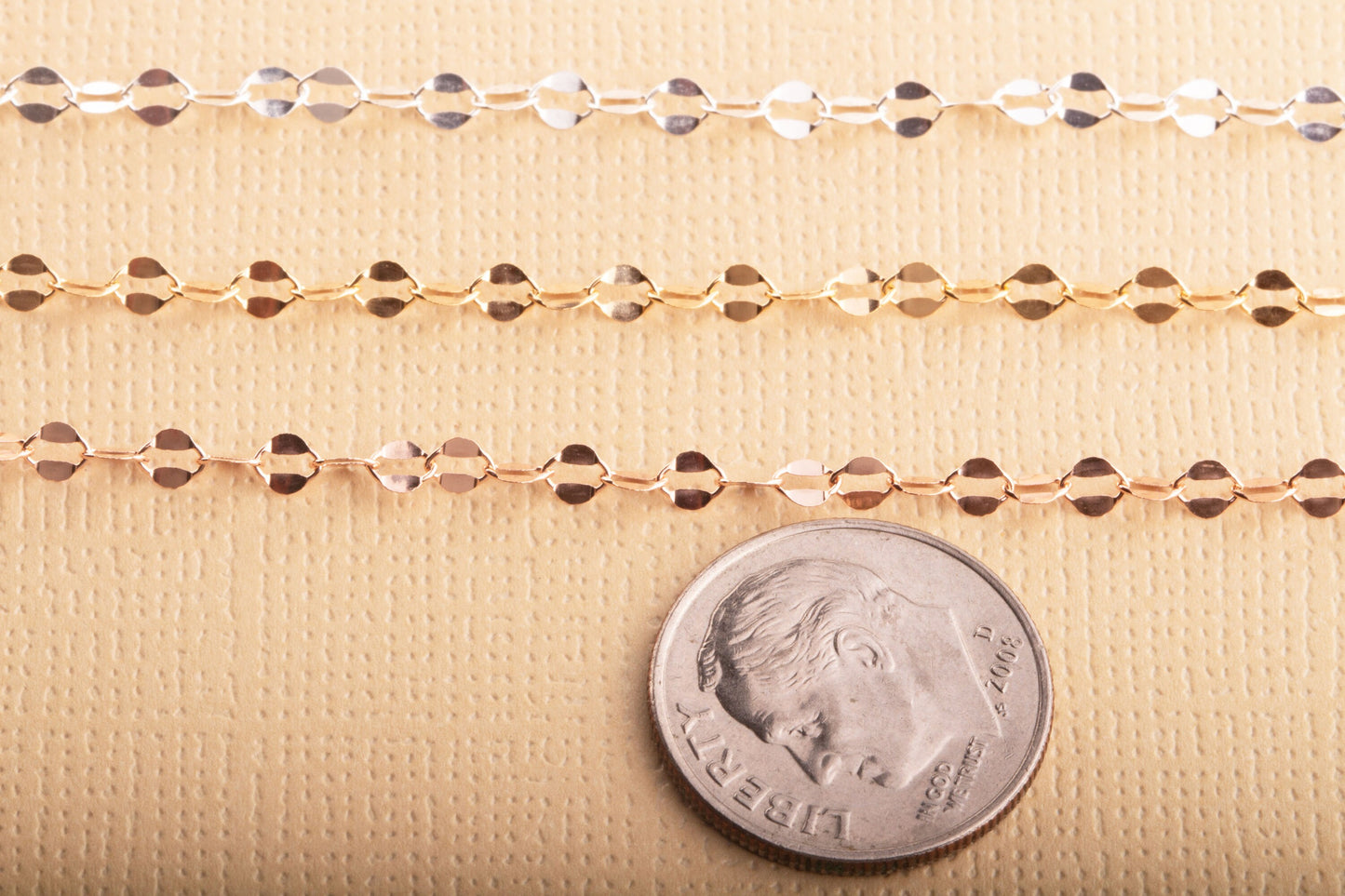 3mm x 3.5mm Tiny Lace Dapped Chain by Foot in Sterling Silver, Gold Filled, Rose Gold Filled, Great for Permanent Jewelry, Dainty Lace Chain