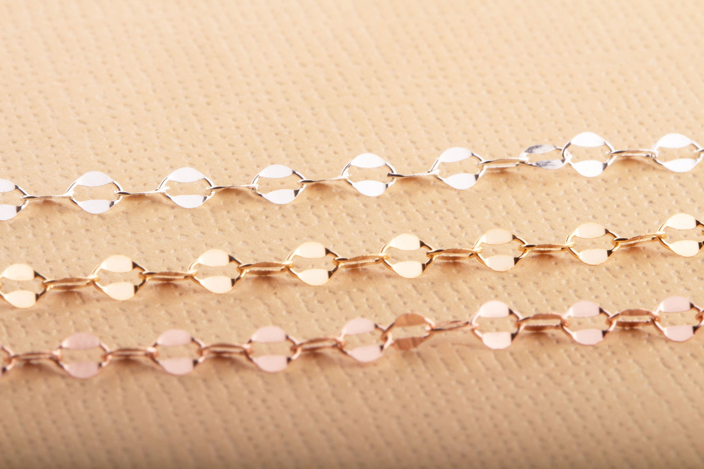 3mm x 3.5mm Tiny Lace Dapped Chain by Foot in Sterling Silver, Gold Filled, Rose Gold Filled, Great for Permanent Jewelry, Dainty Lace Chain