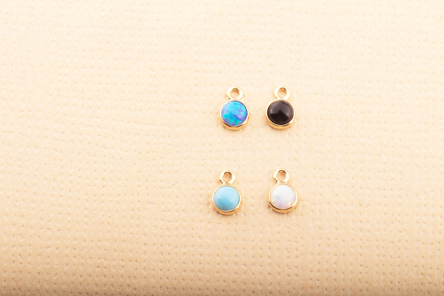 Set of 5- 3mm Turquoise, Black Onyx, Blue Opal, White Opal Gold Filled DROPS, Bracelet Connectors, Permanent Jewelry Supply