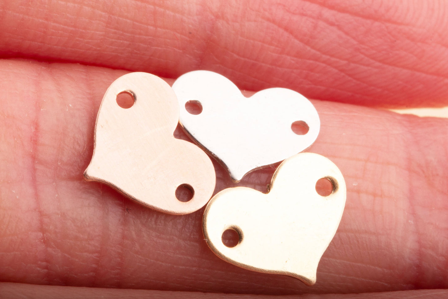 Heart Connector Blank with Two Holes, 10x8mm, 24 Gauge, Stamping Blanks, Permanent Jewelry Charms, Engraving Blank, Gold Filled Charms,