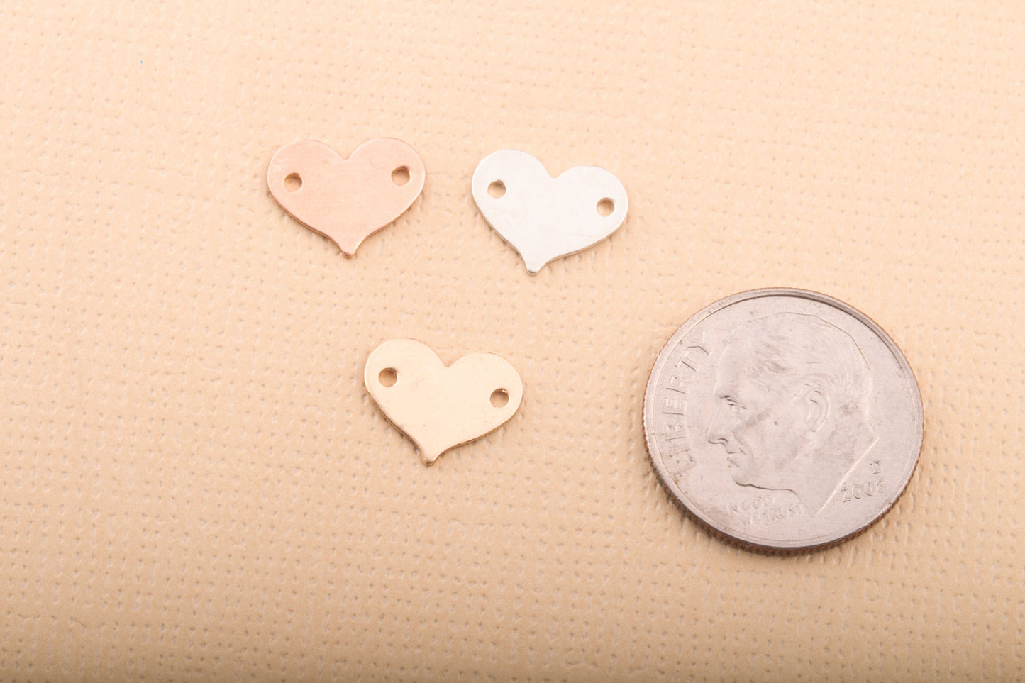 Heart Connector Blank with Two Holes, 10x8mm, 24 Gauge, Stamping Blanks, Permanent Jewelry Charms, Engraving Blank, Gold Filled Charms,