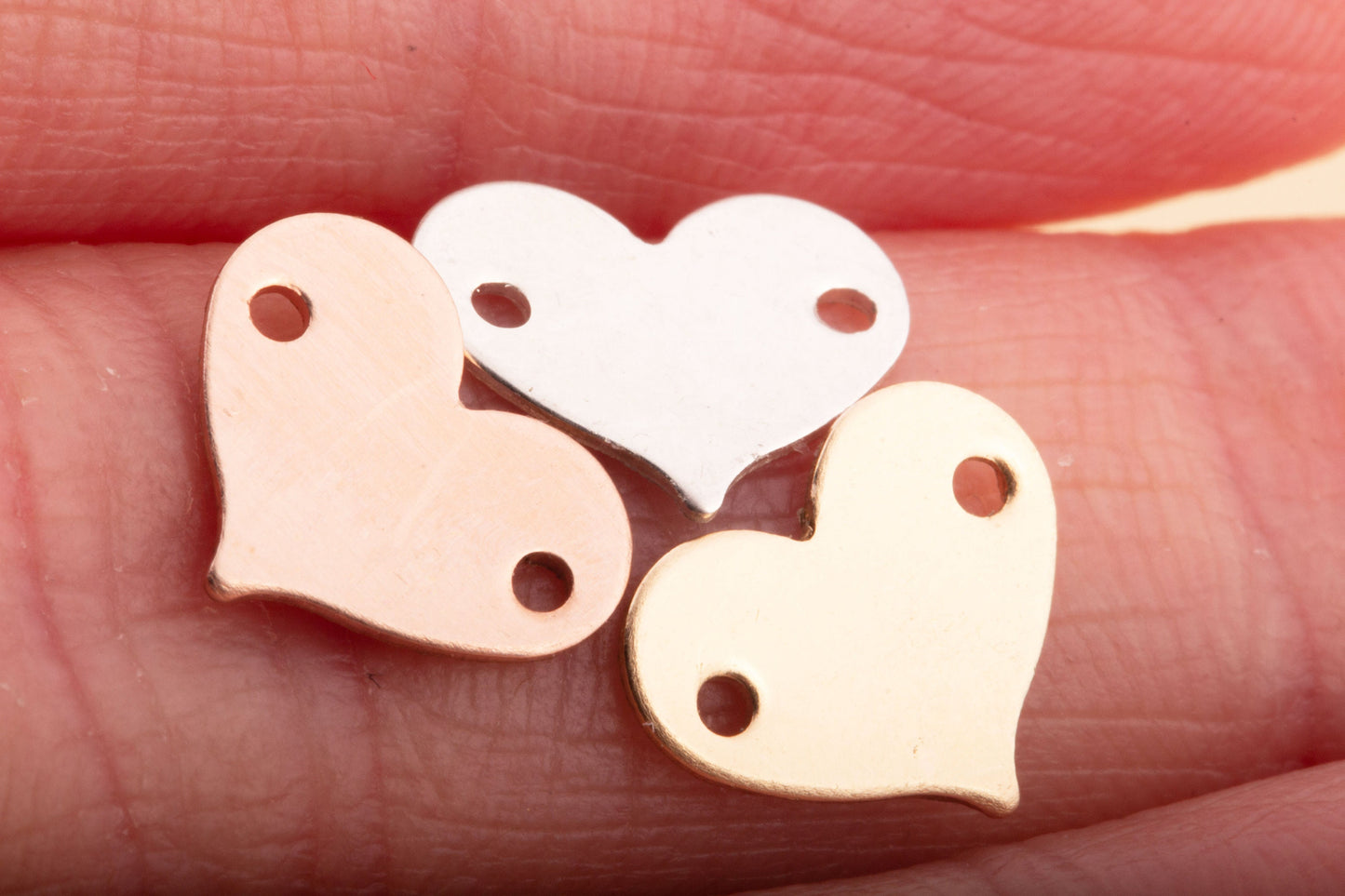 Heart Connector Blank with Two Holes, 10x8mm, 24 Gauge, Stamping Blanks, Permanent Jewelry Charms, Engraving Blank, Gold Filled Charms,