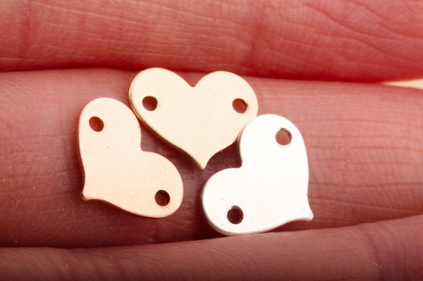 Heart Connector Blank with Two Holes, 10x8mm, 24 Gauge, Stamping Blanks, Permanent Jewelry Charms, Engraving Blank, Gold Filled Charms,