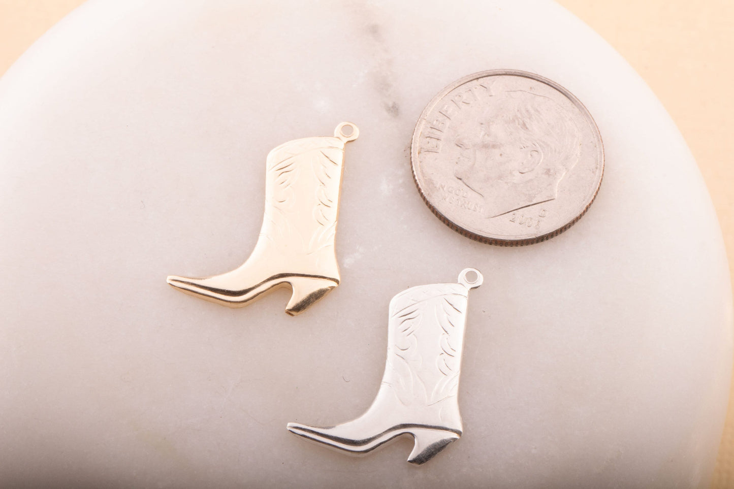 Gold Filled Sterling Silver Cowgirl Boot Charm, Cowboy Boot Charm, Western Themed Charms, Country Girl Charms, Cowgirl Boot Pendant