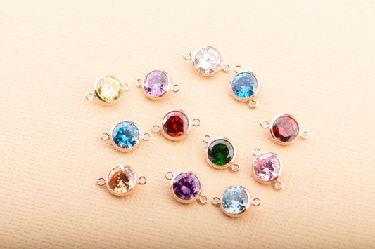 6mm - 14K Rose Gold Filled Birthstone Connectors,Top Quality Cubic Zirconia Bezel Charm, Permanent Jewelry Supply, CZ Birthstone Connectors