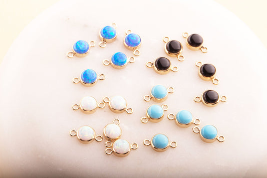 Set of 5- 4mm Turquoise, Black Onyx, Blue Opal, White Opal Gold Filled Connectors, Bracelet Connectors, Permanent Jewelry Supply