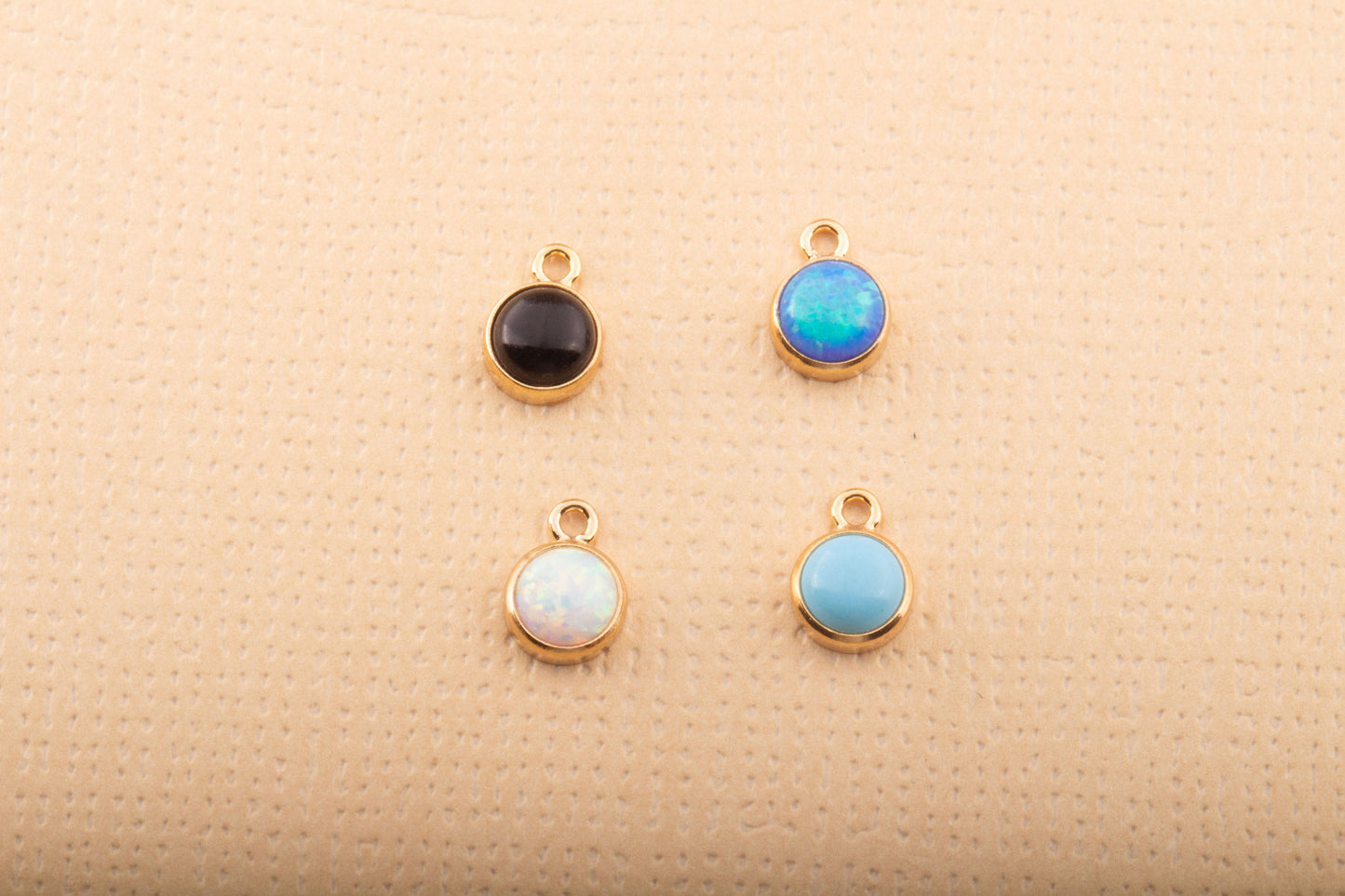 Set of 5- 4mm Turquoise, Black Onyx, Blue Opal, White Opal Gold Filled DROPS, Bracelet Connectors, Permanent Jewelry Supply