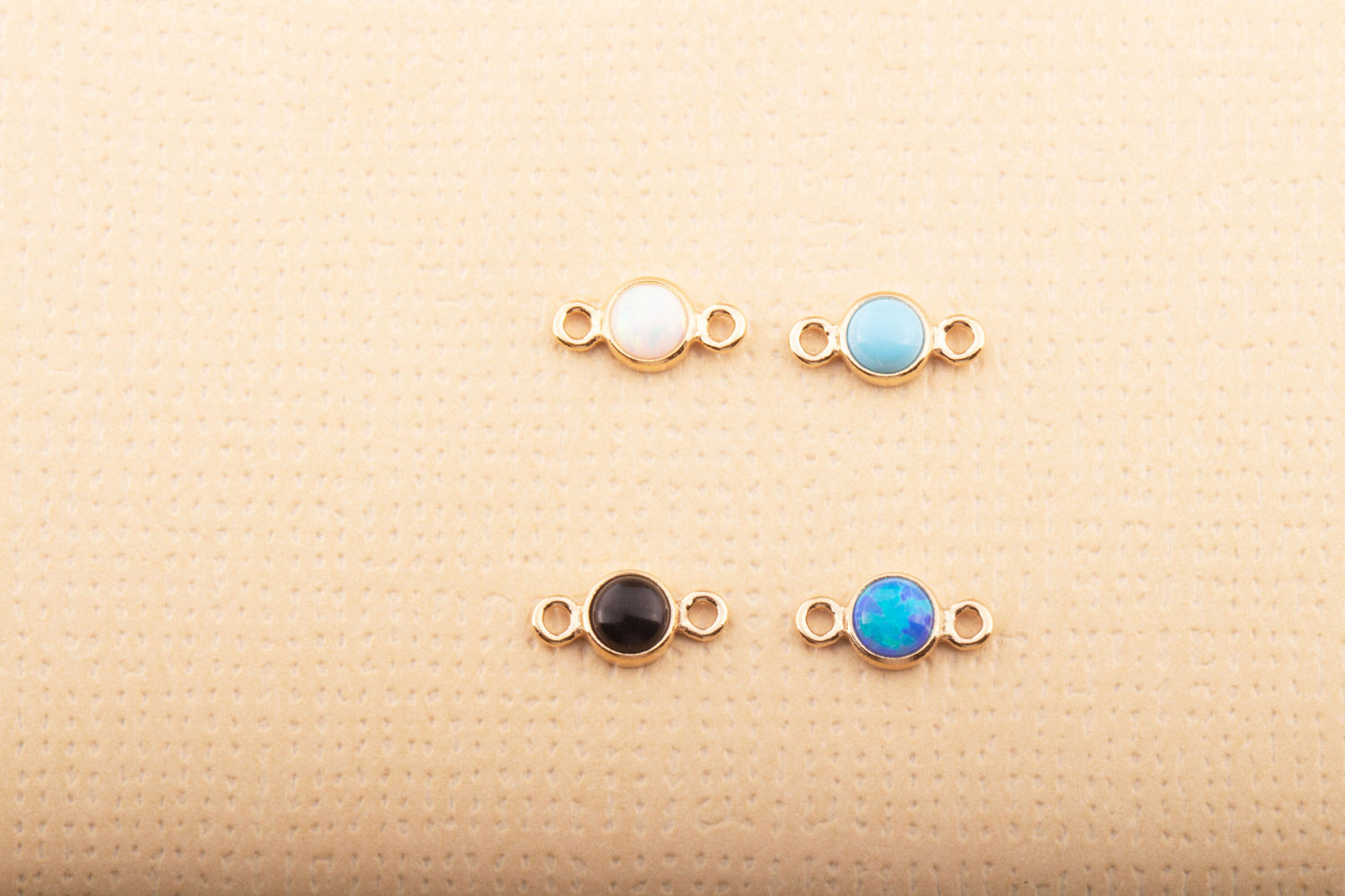 Set of 5- 3mm Turquoise, Black Onyx, Blue Opal, White Opal Gold Filled CONNECTORS, Bracelet Connectors, Permanent Jewelry Supply